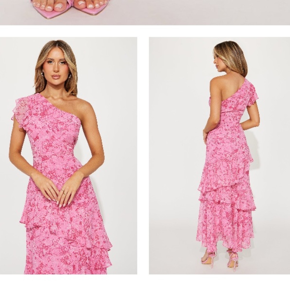 Fashion Nova Pink One Shoulder Wrap Dress like new quality, only worn once